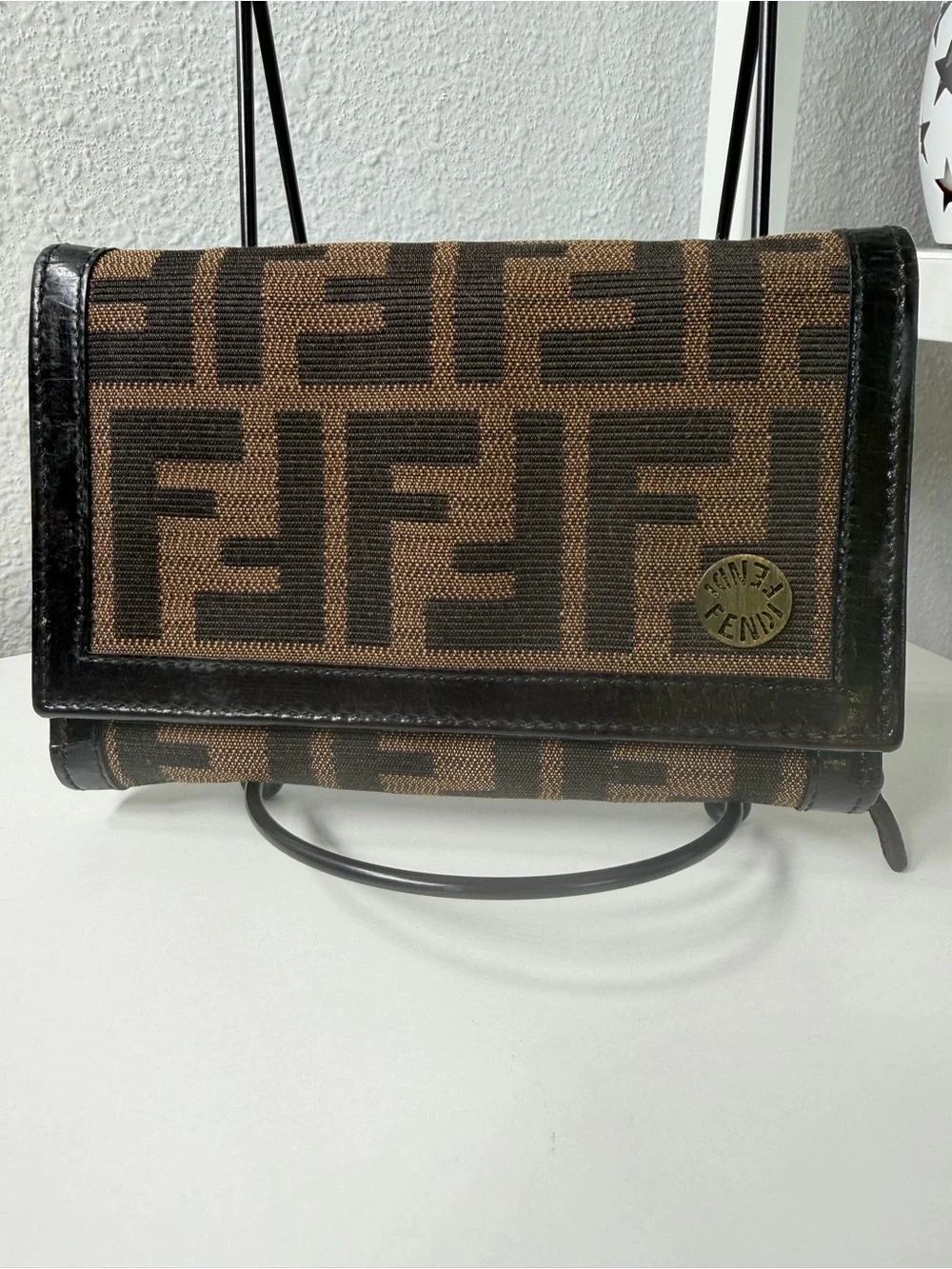 Fendi Brown Zucca Canvas Trifold Wallet w/ Suede Interior